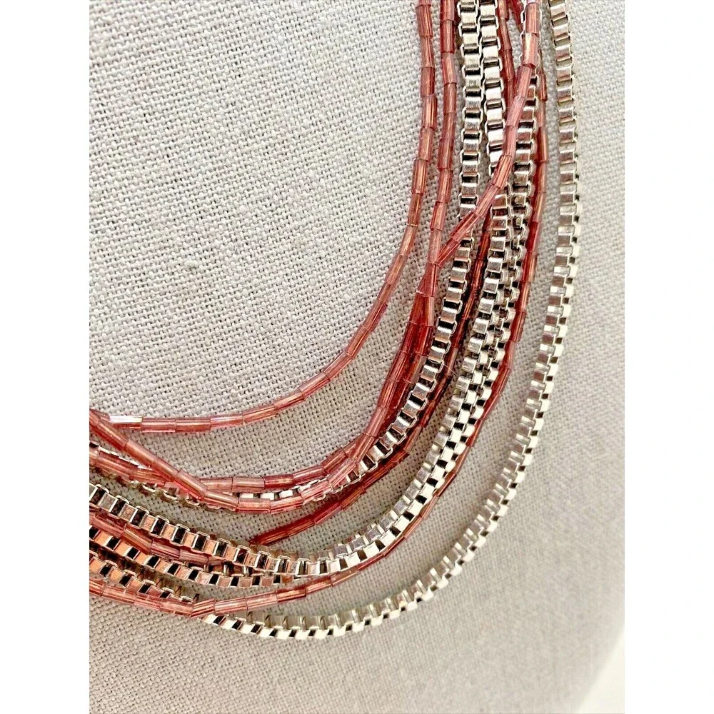 Jessica Simpson Multi Strand Choker Necklace Purple Bead Silver Tone Chain 16